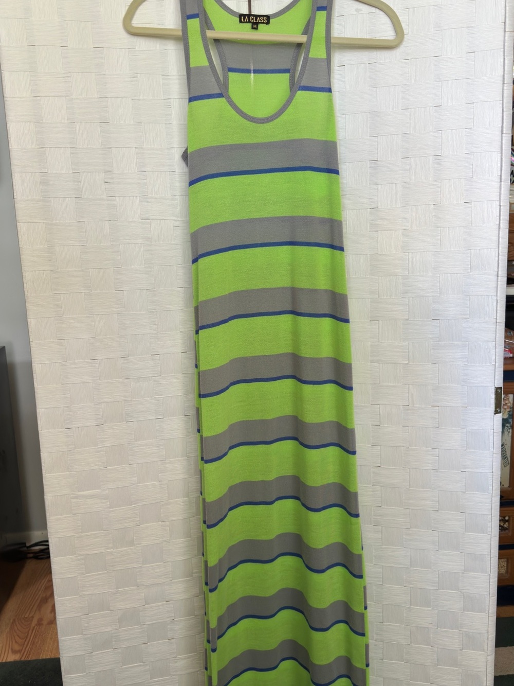 La Class Green and Gray Striped Sleeveless Maxi Dress
